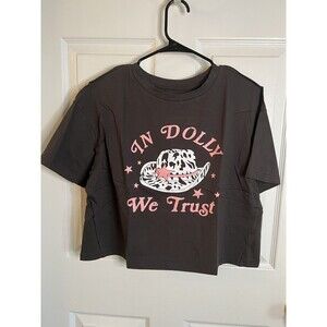 Women’s ‘In Dolly We Trust’ Black Short Sleeve Cropped T-shirt Size Medium NWOT